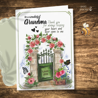 Carte grand-mère Cottage jardin aquarelle