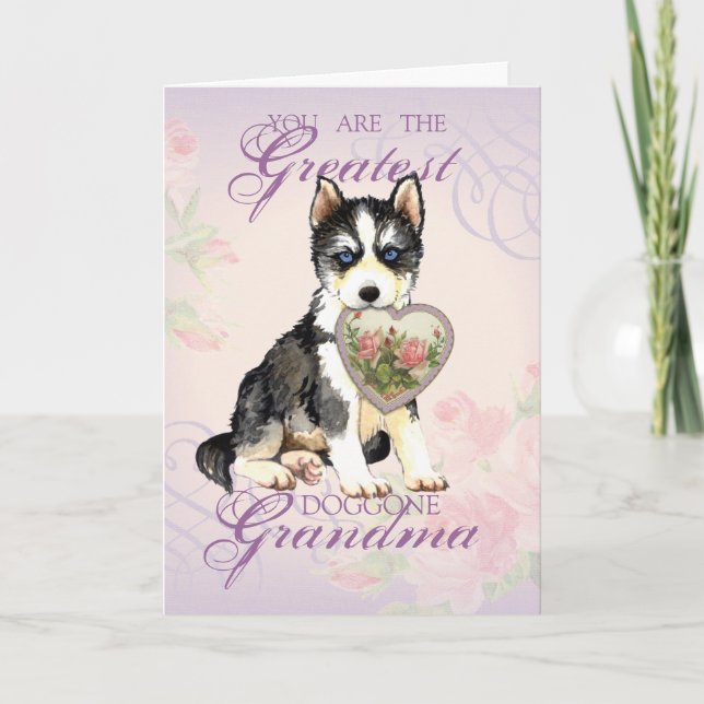 Carte Grand-mère du coeur Husky (Devant)