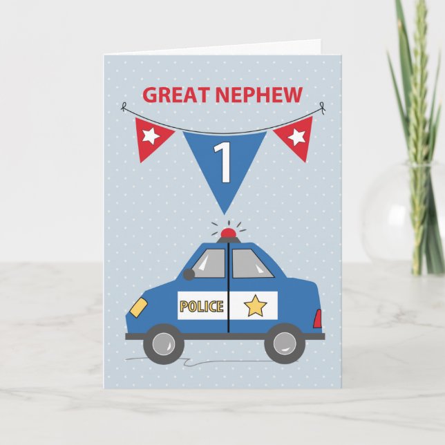 Carte Grand Nephew 1er Anniversaire Blue Police Car (Devant)