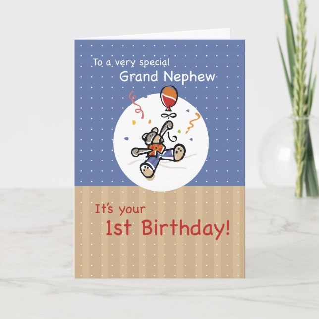 Carte Grand Nephew 1er Teddy Bear Balloon Anniversaire (Devant)
