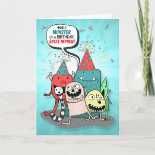 Carte Grand Nephew rouge et Monster Turquoise Anniversai