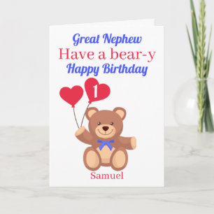 Carte Grand neveu 1er anniversaire d'ours