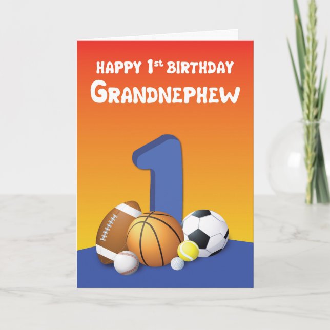 Carte Grand neveu 1er anniversaire Sports Balls (Devant)