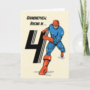 Carte Grand-neveu 4e anniversaire Superhero