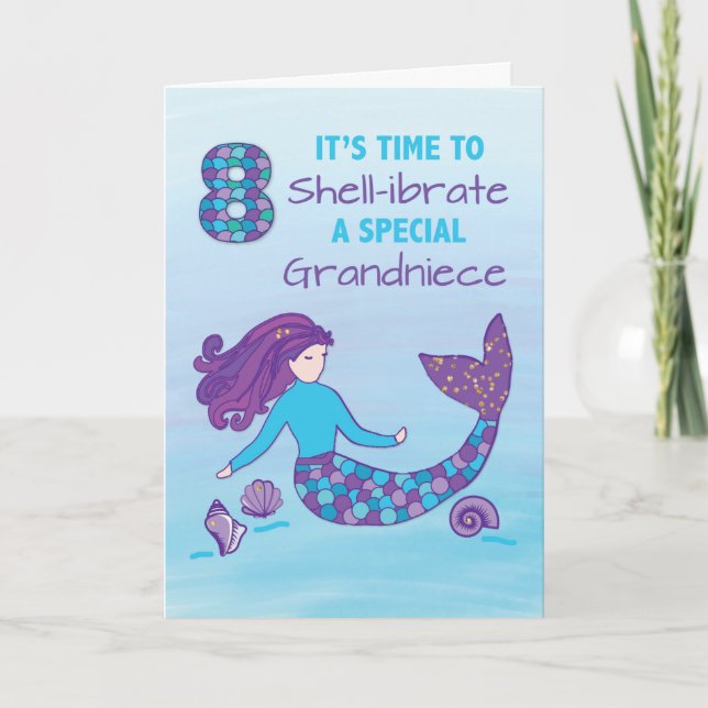 Carte Grand-nièce 8e anniversaire Sparkday Look Mermaid (Devant)