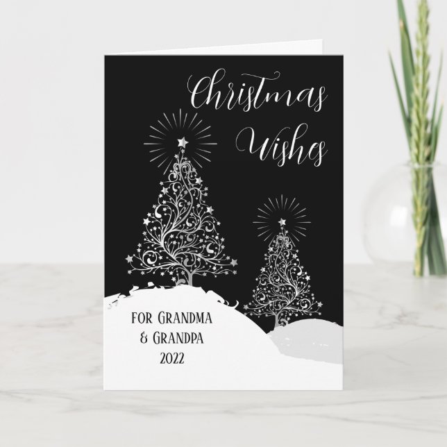 Carte Grand-parents Noël Arbres de neige Design Argent (Devant)