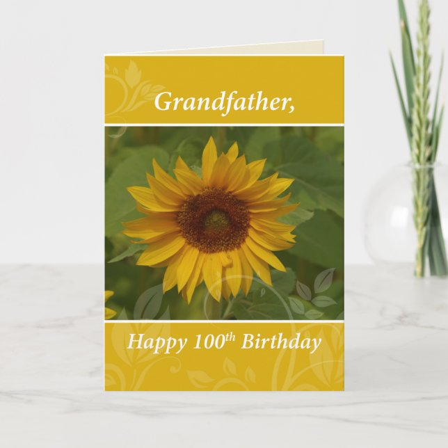 Carte Grand-père 100e année tournesol Joyeux anniversair (Devant)