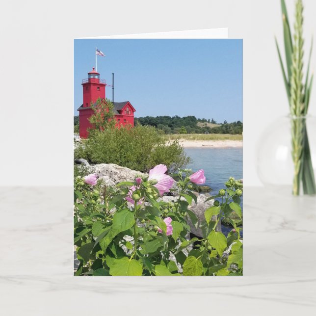 Carte Grand phare rouge avec hibiscus (Devant)