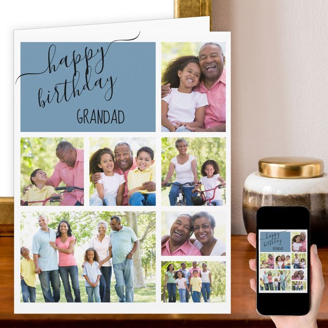 Carte Grandad 7 Photo Collage Bleu Personnalisé Annivers (Créateur téléchargé)