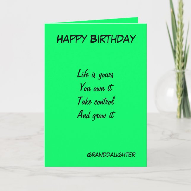 Carte Grandaughter motiational birthday greeting cards (Devant)
