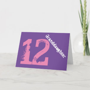 Carte Granddaughter, 12th birthday, white, pink, purple.