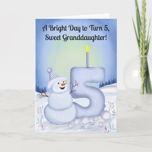Carte Granddaughter 5th Birthday Snowman Snowy Five (Devant)