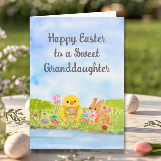 Carte Granddaughter Happy Easter Baby Chick Easter Bunny (Créateur téléchargé)
