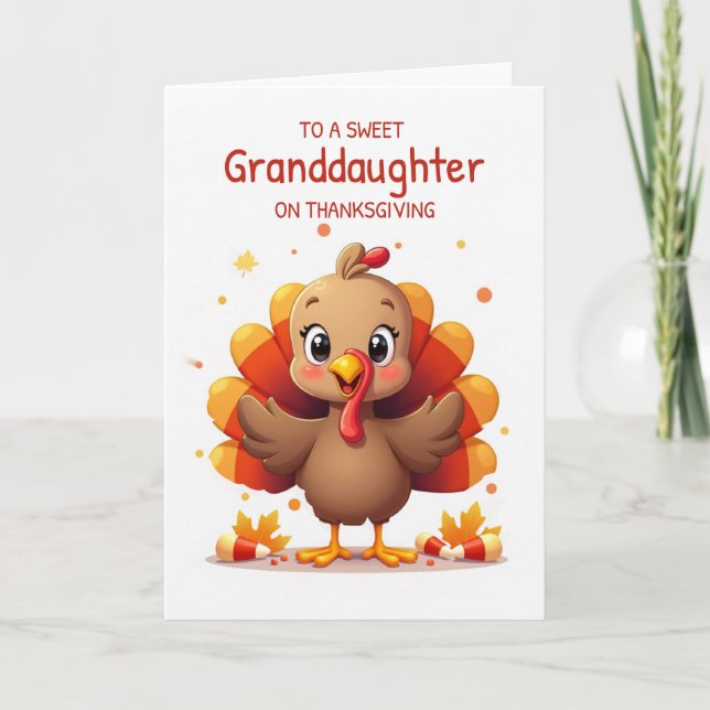 Carte Granddaughter Thanksgiving Sweet Candy Corn Turkey (Devant)