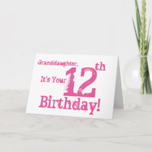 Carte Granddaughter's 12th birthday in pink.