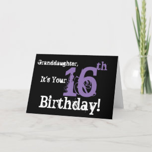 Carte Granddaughter's 16e Birthday, noir, purple.