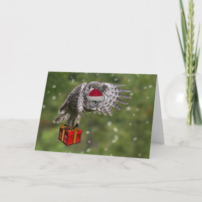Carte Grande chouette grise Père Noël (Devant)
