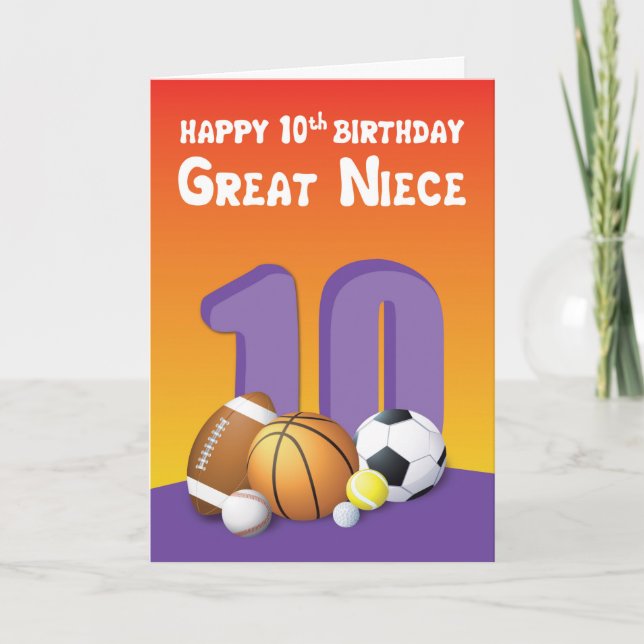 Carte Grande nièce 10e anniversaire des balles de sport (Devant)
