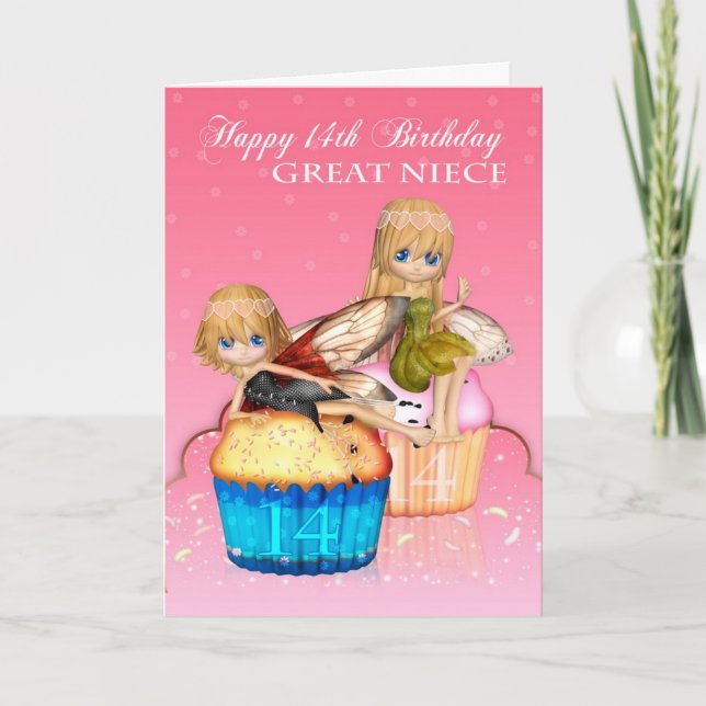 Carte Grande Nièce 14ème Anniversaire Avec Gâteaux Faire (Devant)
