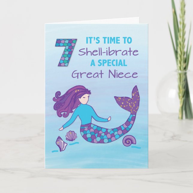 Carte Grande nièce 7e anniversaire Sparkday Look Mermaid (Devant)