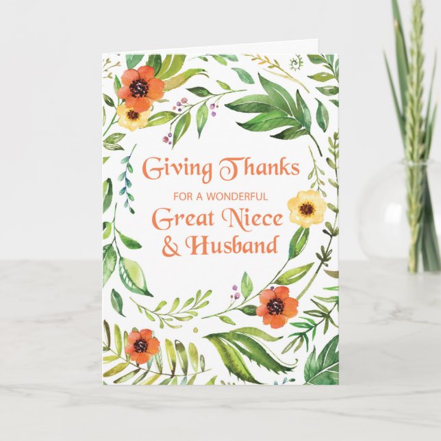 Carte Grande nièce et mari donner Merci Thanksgiving (Devant)