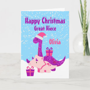 Carte Grande Nièce Joyeux Dinosaure de Noël pourpre
