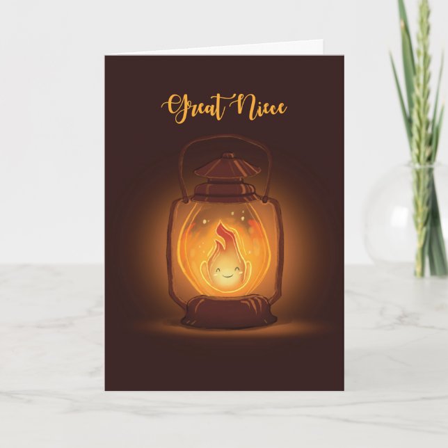 Carte Grande nièce Pensez à vous au Camp avec Lantern (Devant)