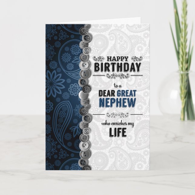 Carte Grande Paisley Bleue d'Anniversaire de Nephew avec (Devant)
