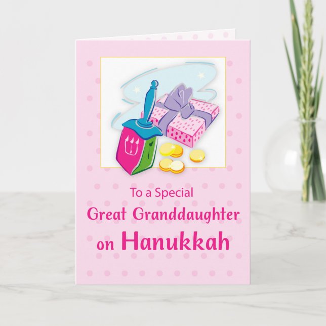Carte Grande Petite-Fille Hanoukka Bleu Avec Dreidel (Devant)