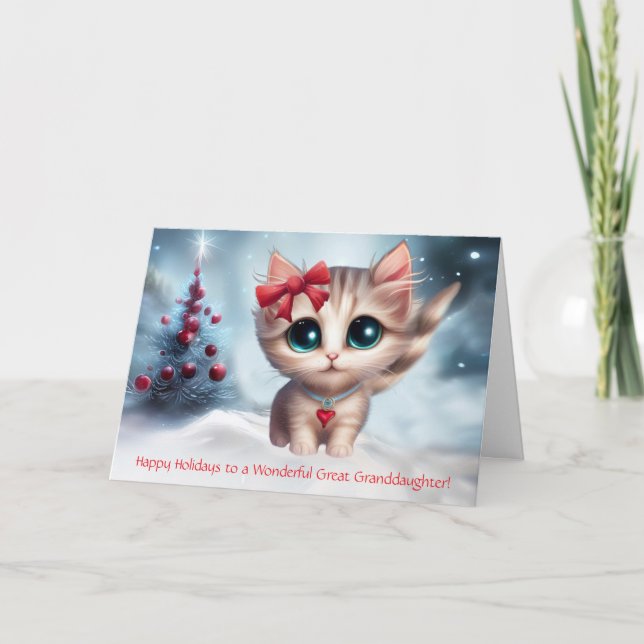 Carte Grande Petite-Fille Noël Vacances Cute Chat (Devant)
