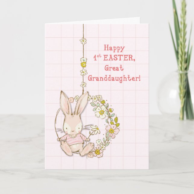 Carte Grande Petite-fille Premier Lapin de Pâques Fleur (Devant)