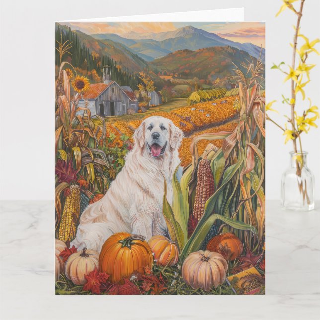 Carte Grande Pyrénées Chien automne récolte Thankesgivin (Fleur jaune)