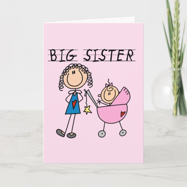 Carte Grande Soeur avec T-shirts et cadeaux Petite Soeur (Devant)