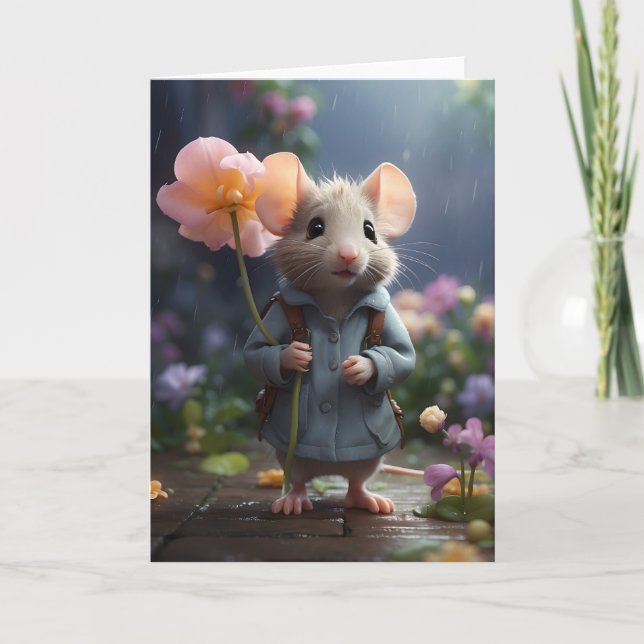Carte Grande souris adorable Grande Fleur Illustration B (Devant)