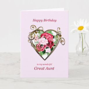 Carte Grande tante Anniversaire Antique Rose peint