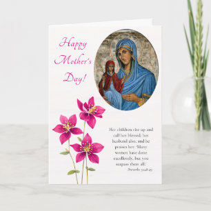 Carte Grandes fleurs roses heureuses orthodoxes pour la