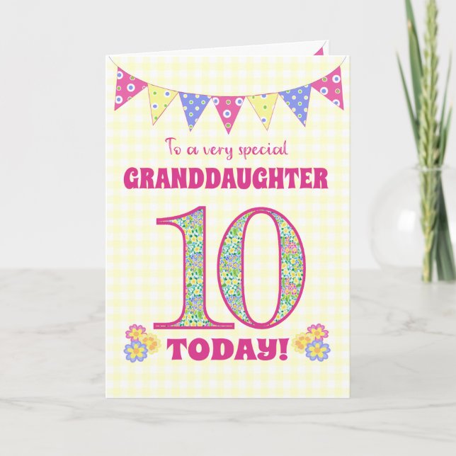 Carte Grandgirl 10e Anniversaire Primroses Bunting Card (Devant)