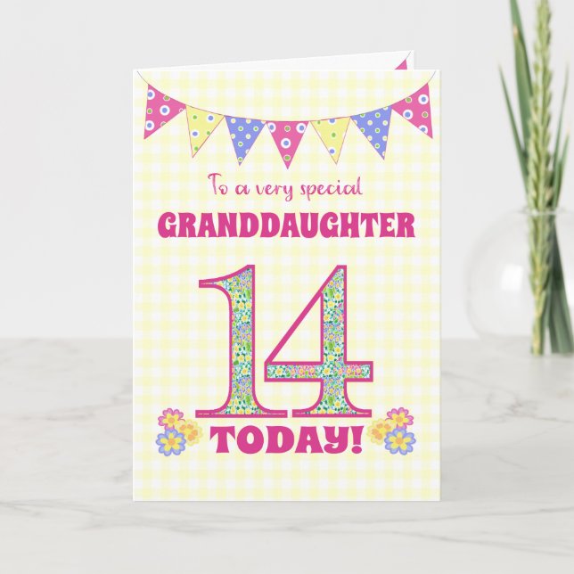 Carte Grandgirl 14e anniversaire Primroses Bunting Card (Devant)
