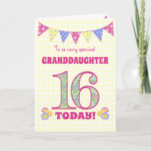 Carte Grandgirl 16e Anniversaire Primroses Bunting Card