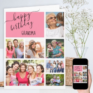 Carte Grandma 7 Photo Collage rose Personnalisé Annivers