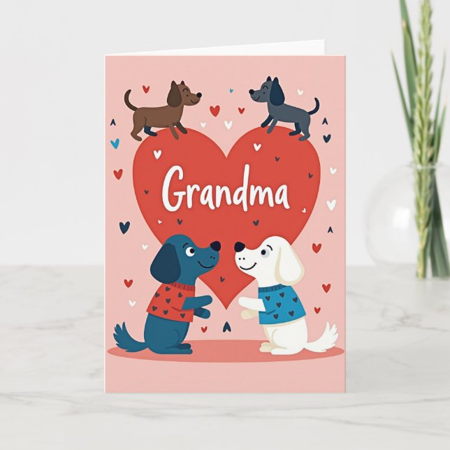 Carte Grandma Heart Pattern Dogs Card (Devant)