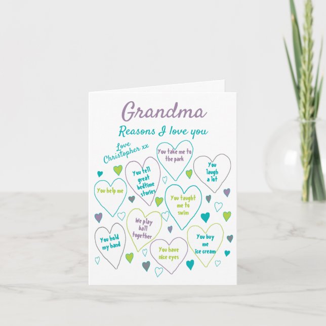 Carte Grandma Raisons Je T'Aime Personnalisé (Devant)