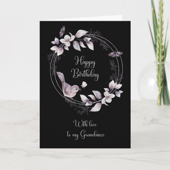 Carte Grandniece Anniversaire Oiseau et papillons (Devant)