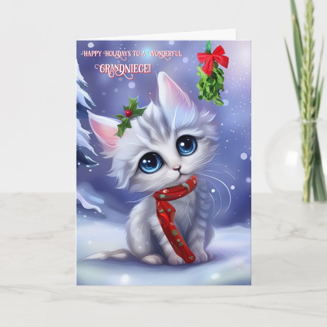 Carte Grandniece Cute Chat et neige Joyeuses vacances (Devant)