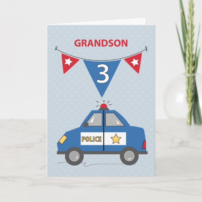 Carte Grandson 3e anniversaire Blue Police Car (Devant)