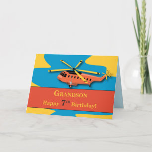 Carte Grandson, 7e anniversaire avec hélicoptère