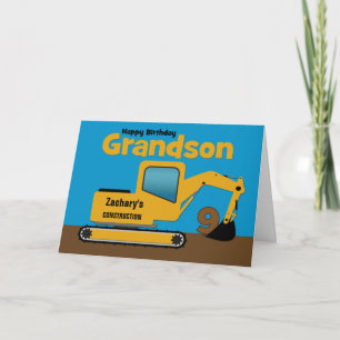 Carte Grandson 9e anniversaire Yellow Excavator Ajouter 