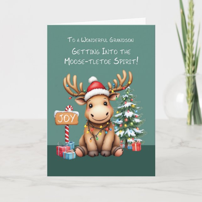 Carte Grandson adorable Amusant Moose Noël (Devant)