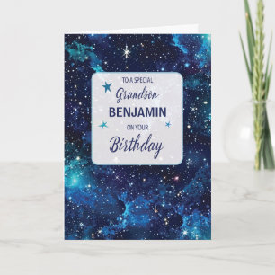 Carte Grandson Anniversaire Etoiles en Galaxy Sky
