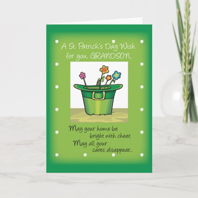 Carte Grandson, Casquette de la Saint Patrick avec fleur (Devant)